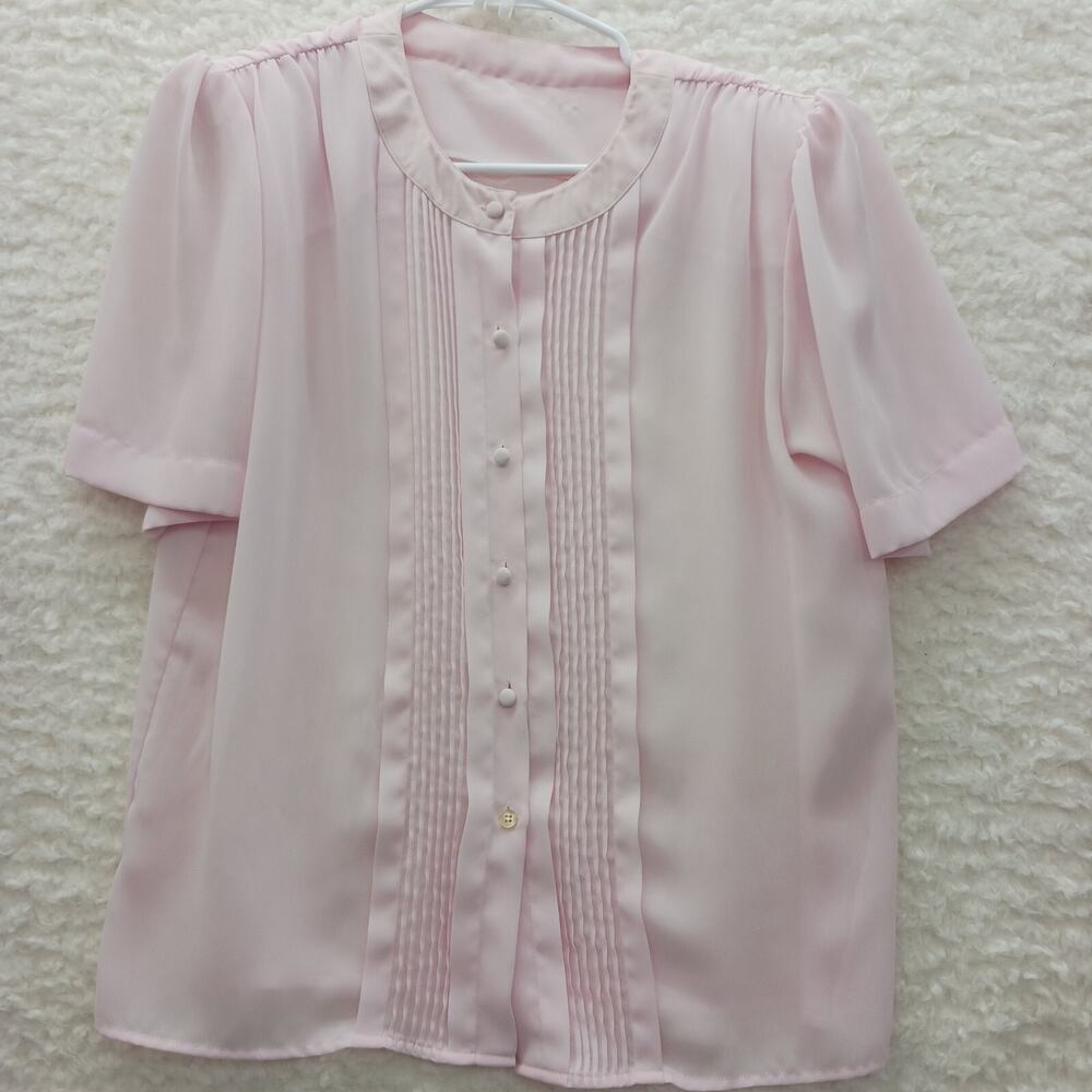 Blouse Powder Pink Pintuck Coquette Romantic Barbie Vintage Retro Mod Size L